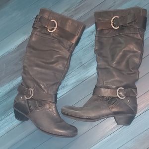 PIKOLINOS Dark GRAY LEATHER SLOUCH RIDING BOOTS